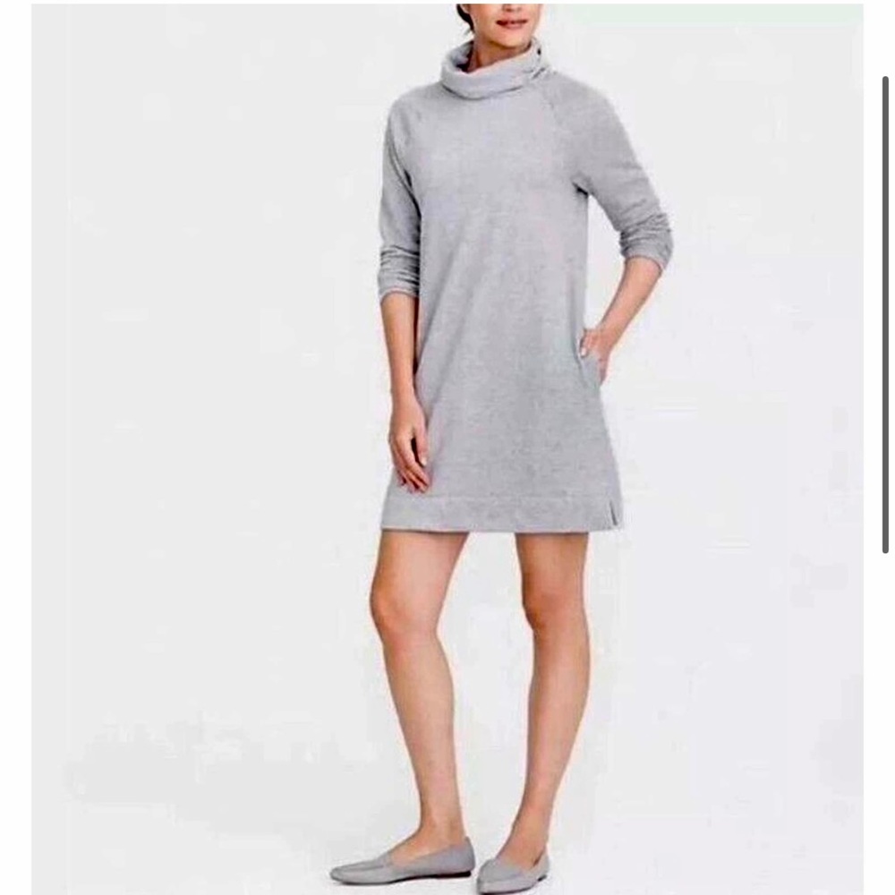 J. Crew Grey Turtleneck Sweatshirt Dress, Relaxed Fit, Pockets, Modal Blend